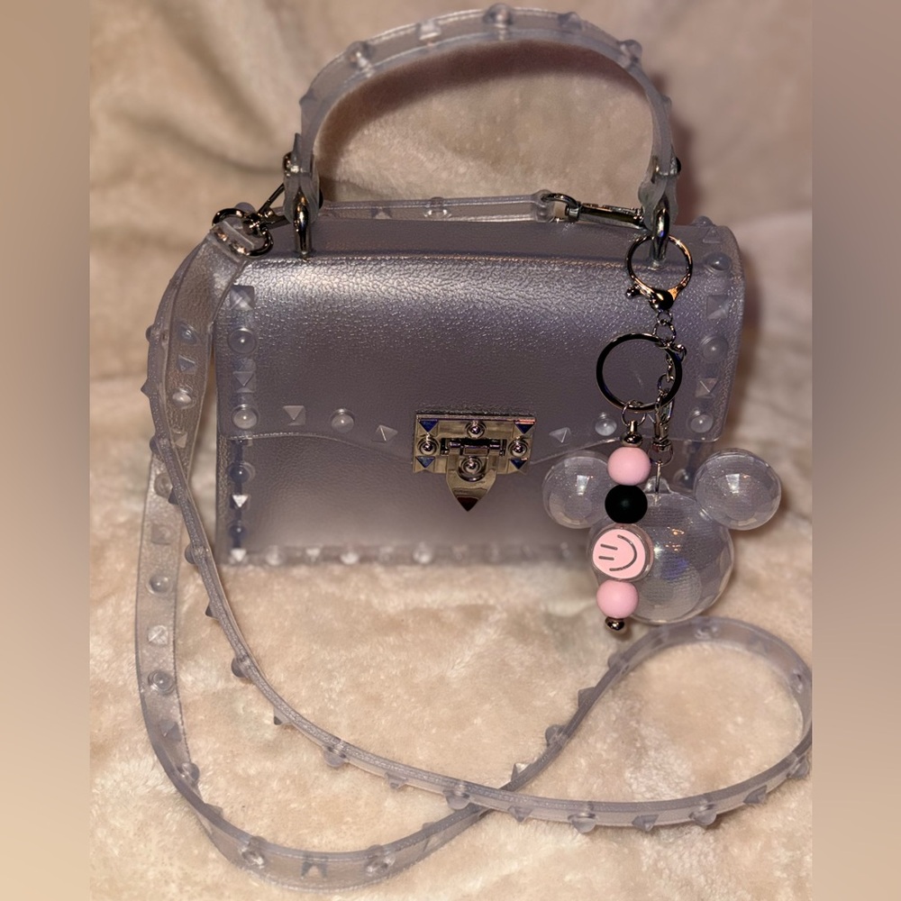 Viral Trendy Clear Jelly Silver Trim Rivet Studded Handbag Crossbody Bag Y2K - Picture 3 of 9
